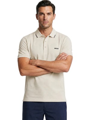 Boss Erkek Normal Kesim Pamuklu Nem Emici Kumaş Kısa Kollu Bej Polo Yaka T-Shirt 50564779-272