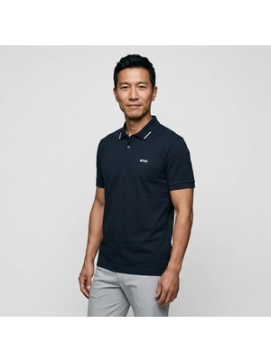 Boss Erkek Normal Kesim Pamuklu Nem Emici Kumaş Kısa Kollu Lacivert Polo Yaka T-Shirt 50564779-402