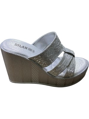 Dilan Kadın Dolgu Platform Topuklu Simli Terlik