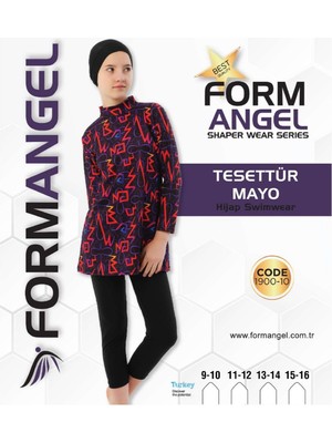 Bay Çağrı Form Angel 1900 Çocuk Uzun Kollu Desenli Tesettür Mayo 9-16 Yaş - Siyah - 9-16 Yaş