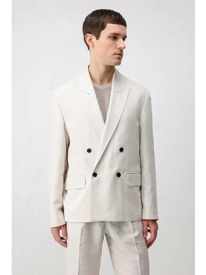 Antioch Taş Relax Fit Keten Karışımlı Erkek Blazer Ceket