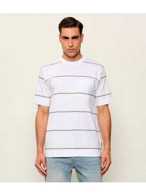 Boss Erkek Normal Kesim Yuvarlak Yakalı Çizgi Desenli Pamuklu Kısa Kollu Beyaz T-Shirt 50565027-100