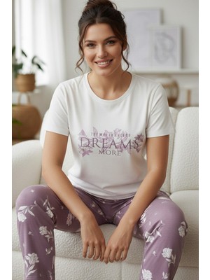 Siyah İnci Desenli Pamuklu Büyük Beden Battal Boy Örme Pijama Takım