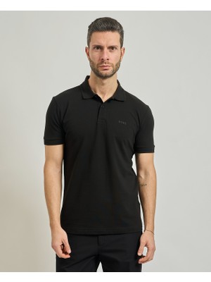Boss Erkek Normal Kesim Pamuklu Göğüste Logo Detaylı Kısa Kollu Siyah Polo Yaka T-Shirt 50554574-001