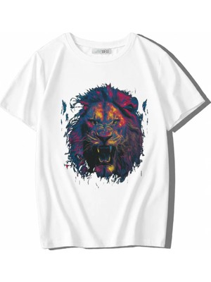 BRZ Collection Brz Kids Unisex Çocuk Lion Color Aslan T-Shirt Beyaz