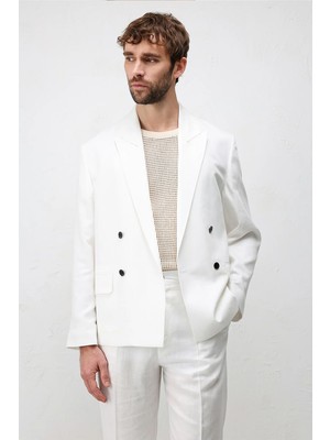 Antioch Beyaz Relax Fit Keten Karışımlı Erkek Blazer Ceket