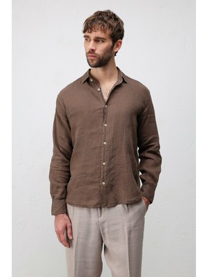 Antioch Açık Kahve 100% Keten Relax Fit Erkek Gömlek