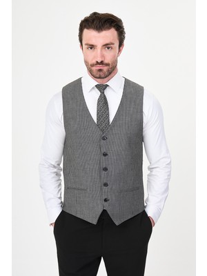 MCR Çizgili Slim Fit Klasik Erkek Yelek