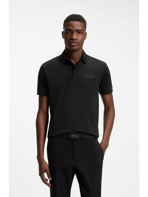 Boss Erkek Normal Kesim Logo Etiketli Nefes Alabilen Pamuklu Pike Kumaş Kısa Kollu Siyah Polo Yaka T-Shirt 50565163-001