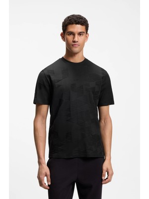 Boss Erkek Normal Kesim 3 Boyutlu Üçgen Desenli Pamuklu Bisiklet Yaka Kısa Kollu Siyah T-Shirt 50563981-001