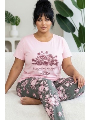 Siyah İnci Desenli Pamuklu Büyük Beden Battal Boy Örme Pijama Takım
