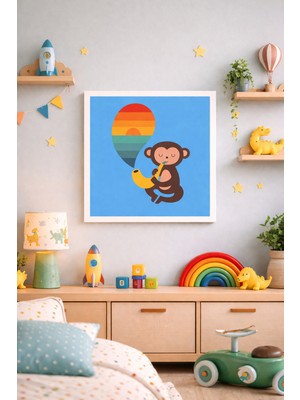 JHAAR Saksafon Çalan Maymun Çocuk Odası Çerçeve Görünümlü Mdf Tablo - 25X25 cm
