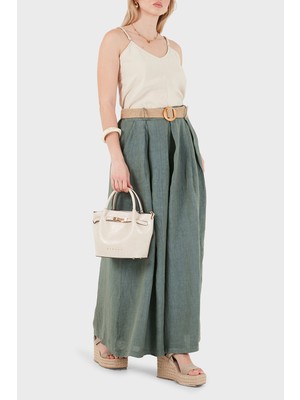 Viadante Via Dante Relaxed Fit Yüksek Bel Bol Paça Keten Pantolon Bayan Pantolon 7544