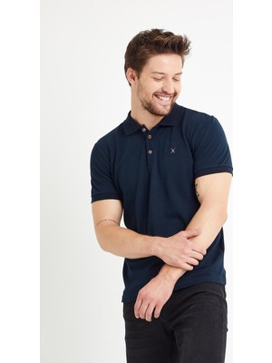 Polo State Erkek Nakışlı Polo Yaka T-shirt  Lacivert
