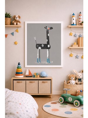 JHAAR Sevimli Zürafa Çizimli Çocuk Odası Çerçeve Görünümlü Mdf Tablo - 25X25 cm