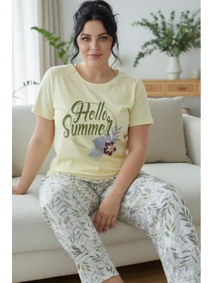 Siyah İnci Desenli Pamuklu Büyük Beden Battal Boy Örme Pijama Takım