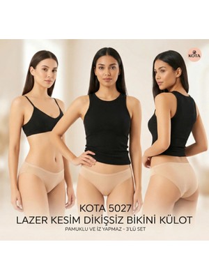 Yalova İç Giyim 3'lü Lazer Kesim Dikişsiz Bikini Külot Sağlıklı %100 Pamuk Kumaş