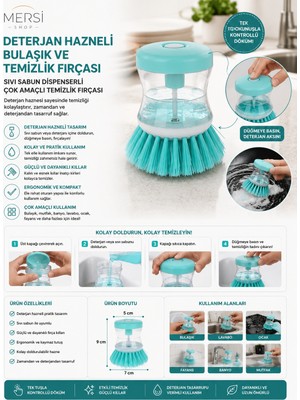 Mersi Shop Deterjan Hazneli Bulaşık ve Temizlik Fırçası | Sıvı Sabun Dispenserli Çok Amaçlı Temizlik Fırçası