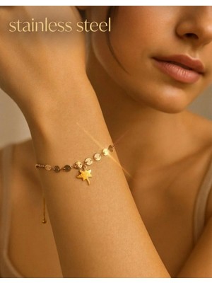 Stainless Steel Gold Renk Ayarlanabilir Pul Zincir Yusufçuk Çelik Bileklik