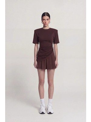 Holly Lolly Büzgü Detaylı Vatkalı Demie Tshirt Kahve