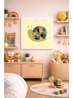JHAAR Sevimli Salyangoz Çocuk Odası Çerçeve Görünümlü Mdf Tablo - 25X25 cm