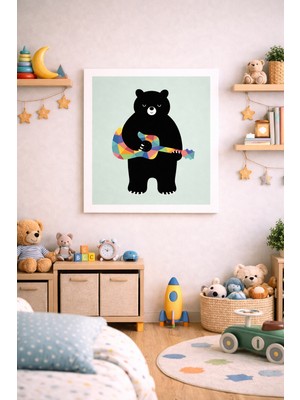 JHAAR Gitar Çalan Ayı Çocuk Odası Çerçeve Görünümlü Mdf Tablo - 25X25 cm