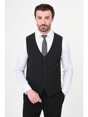 MCR Çizgili Slim Fit Klasik Erkek Yelek