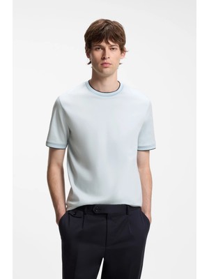 Boss Erkek Dar Kesim Yuvarlak Yakalı Pamuklu Kısa Kollu Mavi T-Shirt 50565570-499