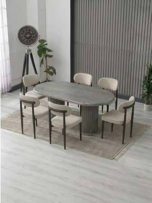 JoyMassa Aura Bohem Masa Takımı 90X180 Mdf Masa ve 6 Adet Polo Sandalye