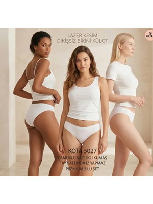 Yalova İç Giyim 3'lü Lazer Kesim Dikişsiz Bikini Külot Sağlıklı %100 Pamuk Kumaş