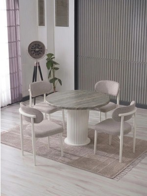 JoyMassa Lina Bohem 90X90 Beyaz Yuvarlak Masa & 4 Polo Sandalye Seti