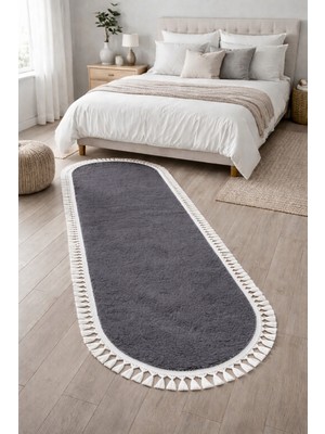Akrilik Püsküllü Oval Kesim Post Peluş Yumuşak Tavşan Tüylü Yıkanabilir ve Kaymaz Tabanlı Halı