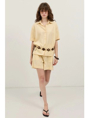 Antioch Sarı 100% Lyocell Gömlek Şort Kadın Takım