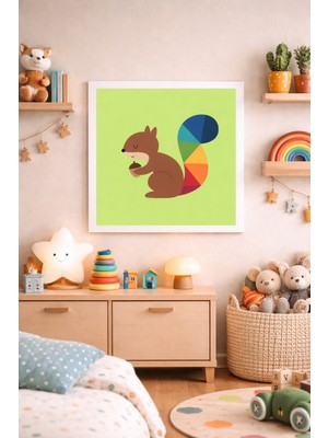 JHAAR Sevimli Sincap Çocuk Odası Çerçeve Görünümlü Mdf Tablo - 25X25 cm