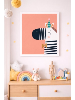 JHAAR Süslü Zebra Çocuk Odası Çerçeve Görünümlü Mdf Tablo - 25X25 cm