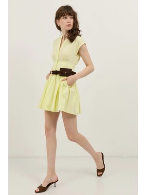 Antioch Sarı Mini Poplin Kadın Elbise
