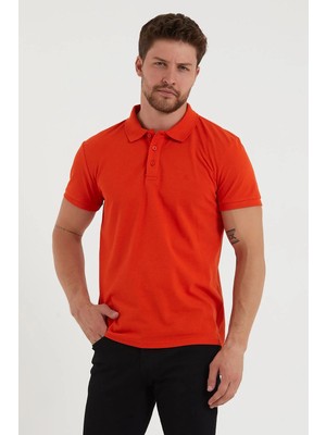 Polo State Erkek Regular Fit Polo Yaka Nakışlı T-shirt  Turuncu