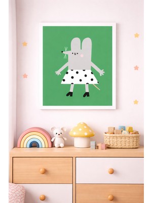 JHAAR Etekli Sevimli Fare Çocuk Odası Çerçeve Görünümlü Mdf Tablo - 25X25 cm