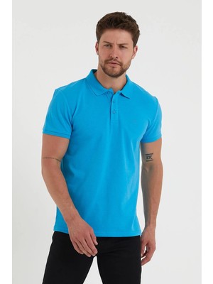 Polo State Erkek Regular Fit Polo Yaka Nakışlı T-Shirt  Mavi