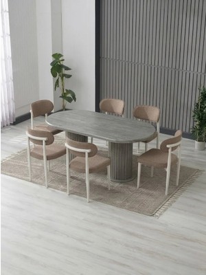 JoyMassa Aura Bohem Masa Takımı 90X180 Mdf Masa ve 6 Adet Polo Sandalye
