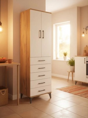 Hyperion Dolap 3 Raflı 5 Çekmeceli 2 Kapaklı 60X44X195 Çam-Aytaşı