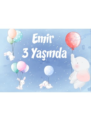 Reysa Tasarım Balon ve Filler Doğum Günü Afişi - 50X70 cm