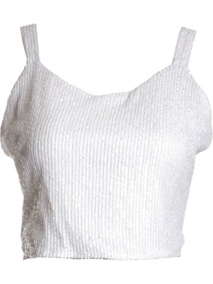 Ysatis Sırtı Açık Pullu Crop Bluz - Minimalist Tasarım - Parti