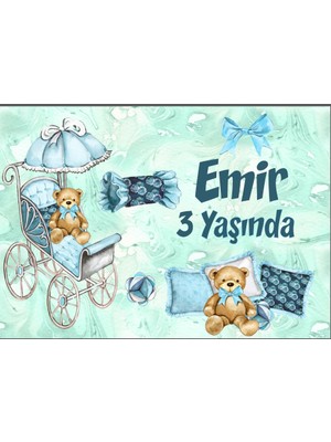 Reysa Tasarım Mavi Ayıcık Temalı Doğum Günü Afişi - 35X50 cm