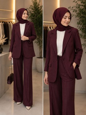 Moda Aden Alina Çizgili Blazer Takım