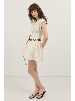Antioch Ekru Mini Poplin Kadın Elbise