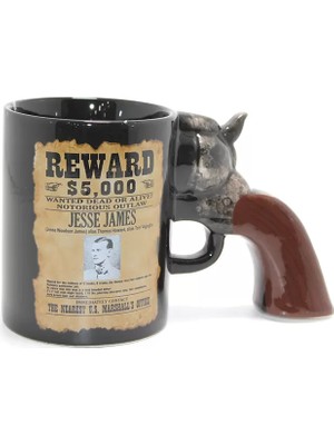 Hace Bazaar Jesse James Wanted Ilanlı Tabanca Porselen Kupa Bardak