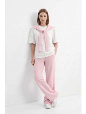 Rays Pembe Bisiklet Yaka Kısa Kol Bağlamalı Bluz Pantolon Takım 26624