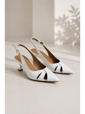Best Cover Helın Kadın Pencere Detaylı Sivri Burun Slingback 6 cm Topuklu Ayakkabı