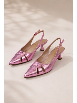 Best Cover Helın Kadın Pencere Detaylı Sivri Burun Slingback 6 cm Topuklu Ayakkabı